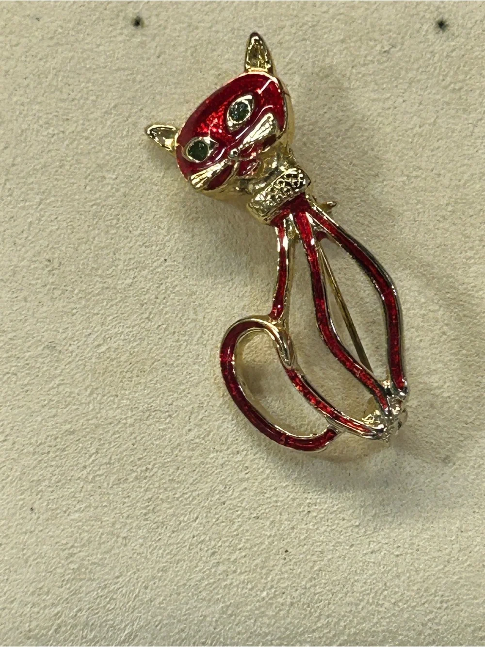 Cute vintage red enamel kitty cat